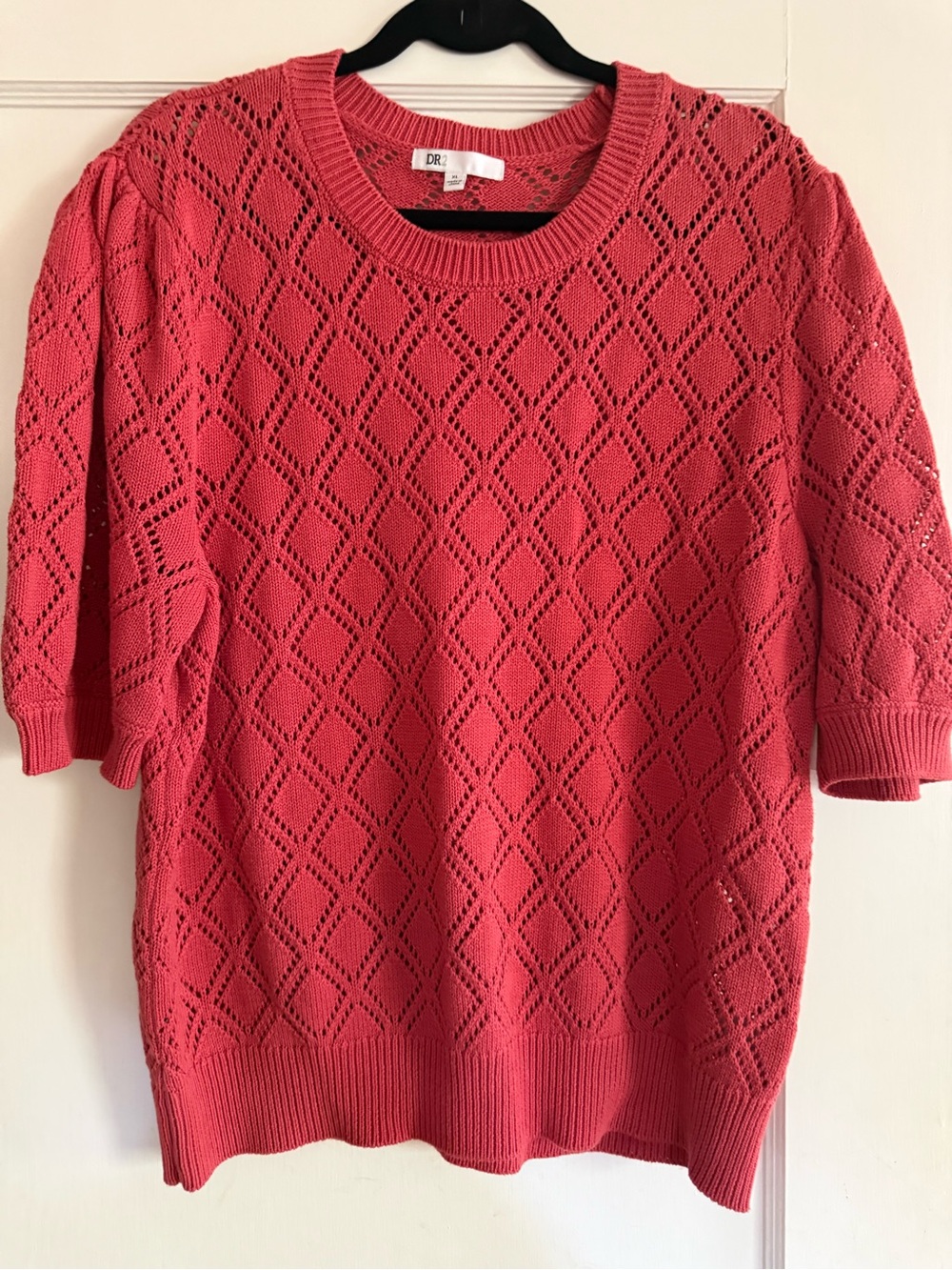DR2 NWT Coral Pointelle Knit Short-Sleeve Sweater - XL